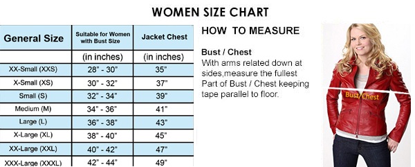 women's leather jacket size chart