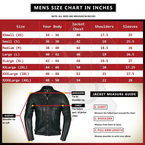 size chart for men's leather jackets