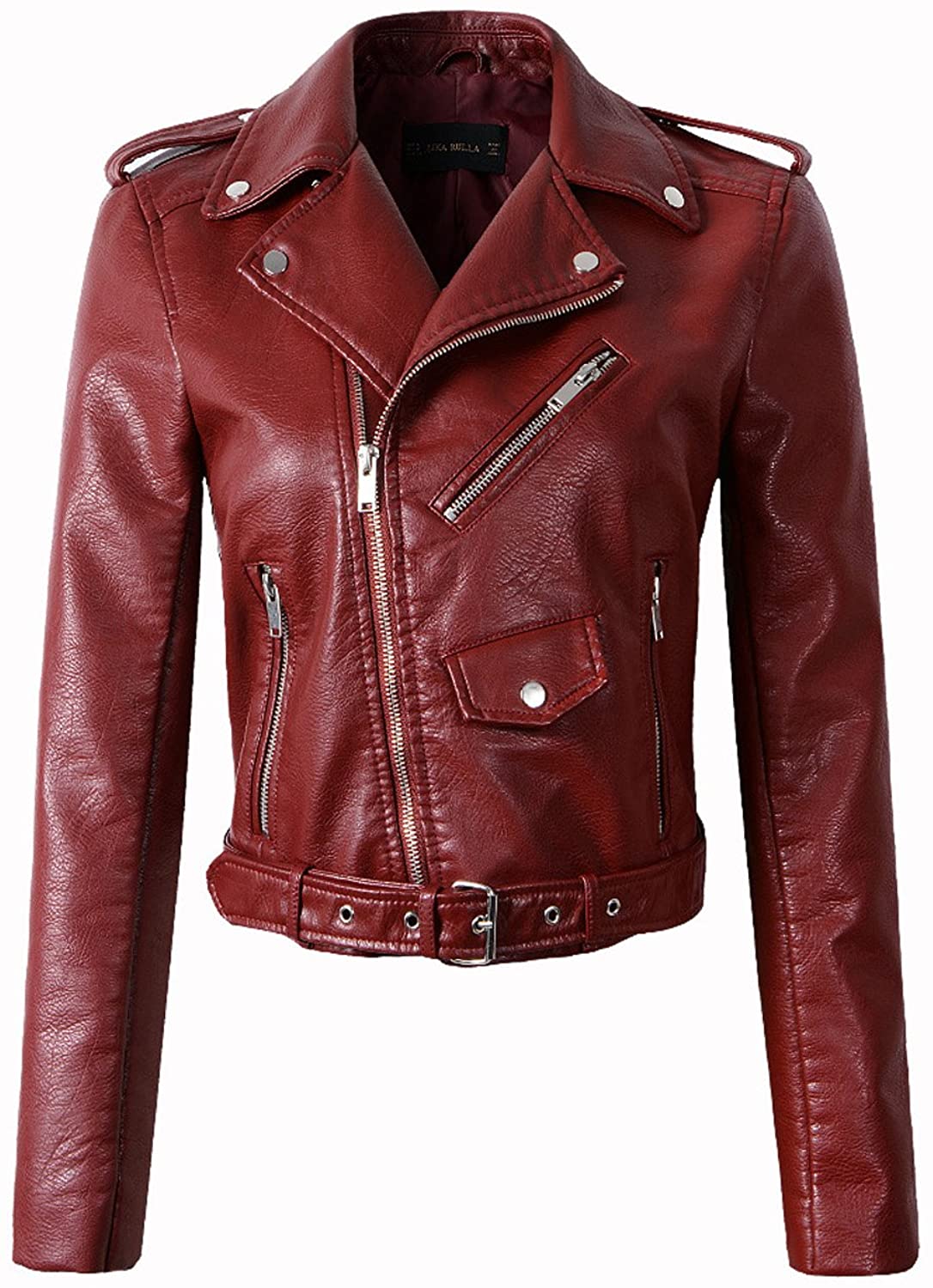 womens dark red leather jacket