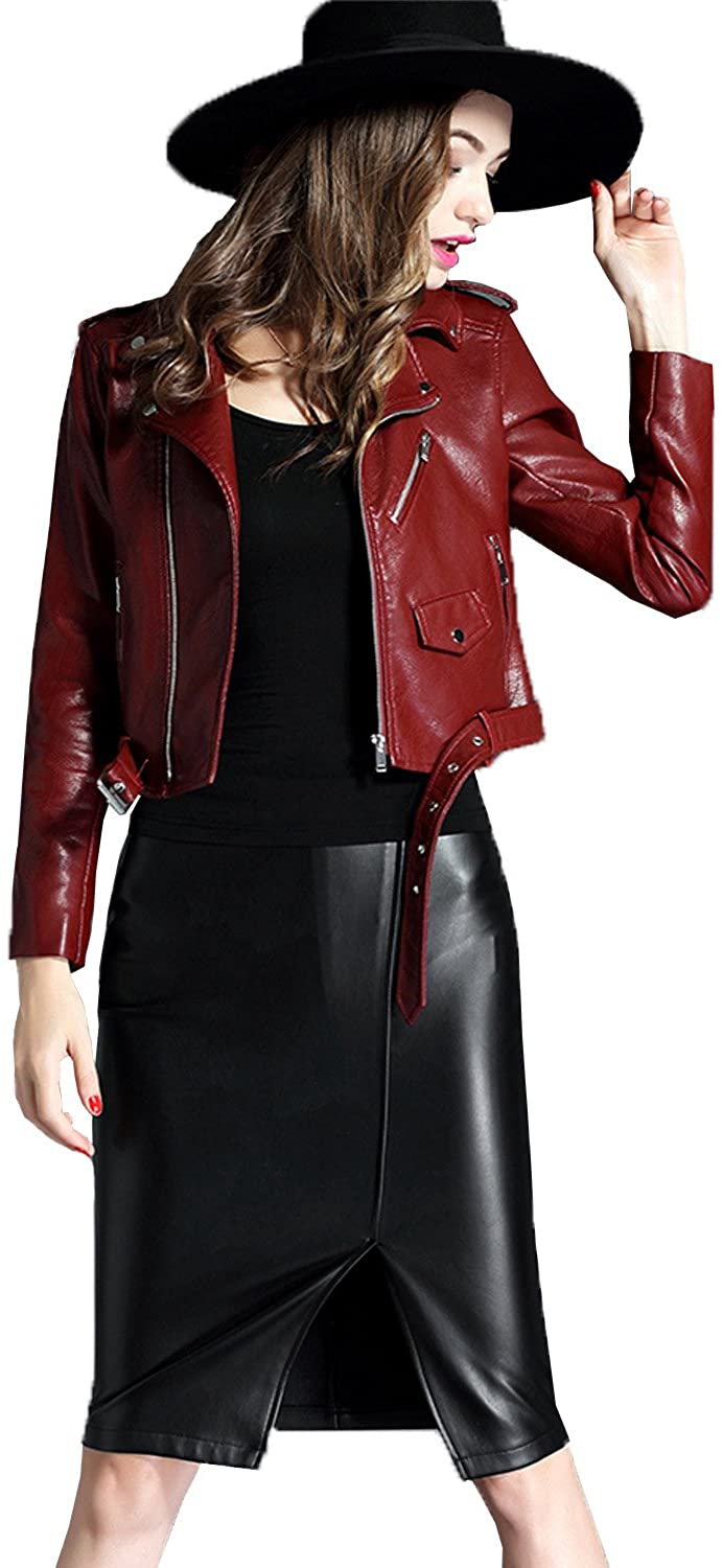 womens red leather short jacket